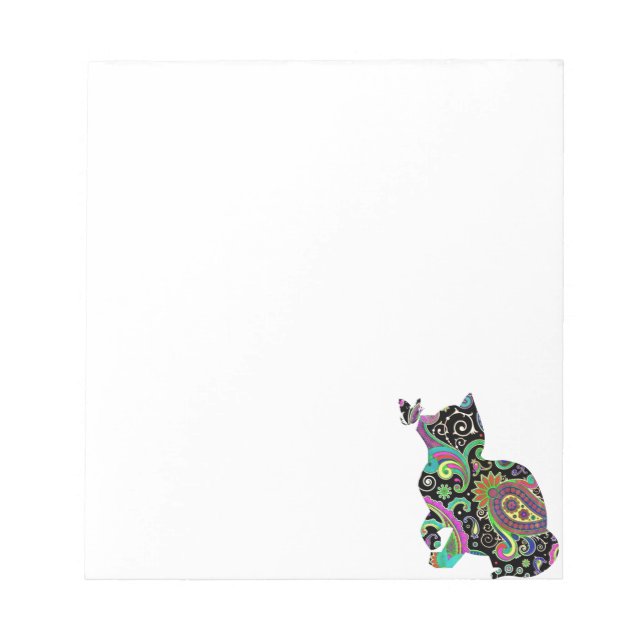 Bloco De Notas gato paisley e borboleta (Frente)