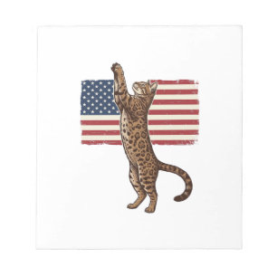 Bloco De Notas Gato Patriótico Bandeira Americana Design Vetorial