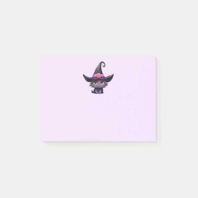 Bloco De Notas Gato preto bonito Vestindo chapéu de bruxa (Frente)