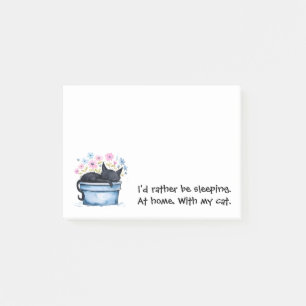 Bloco De Notas Gato Preto com Flores Eu Preferiria Estar Dormindo