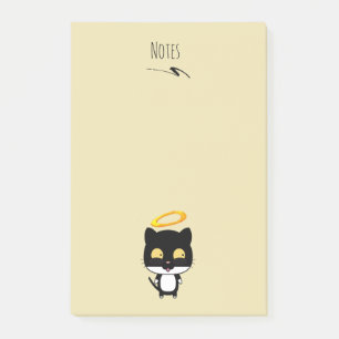 Bloco De Notas Gato Preto Com Um Desenho De Cartoon De Halo Ouro