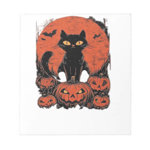 Bloco De Notas Gato Preto e Abóboras � Arte de Camiseta de Hallow