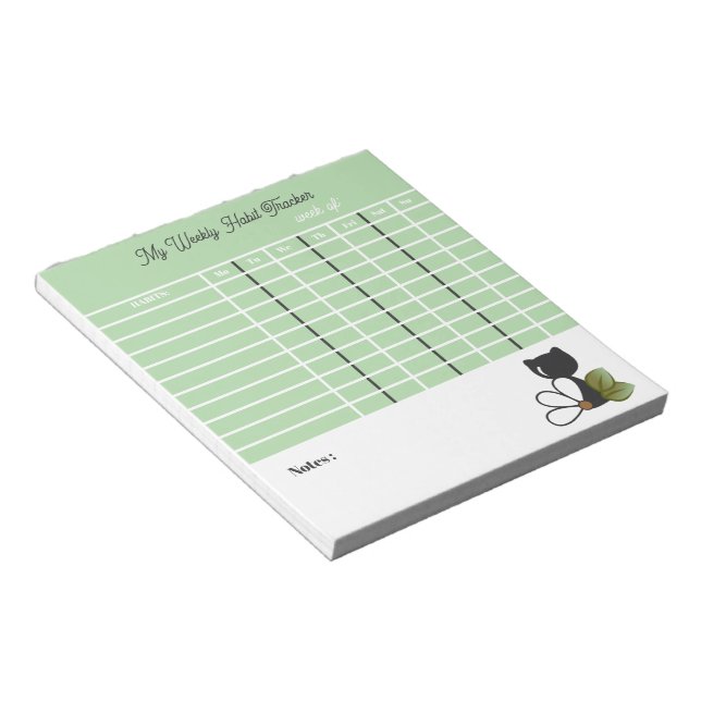 Bloco De Notas Gato Preto Fofo e flor – Personalizado (Inclinado)