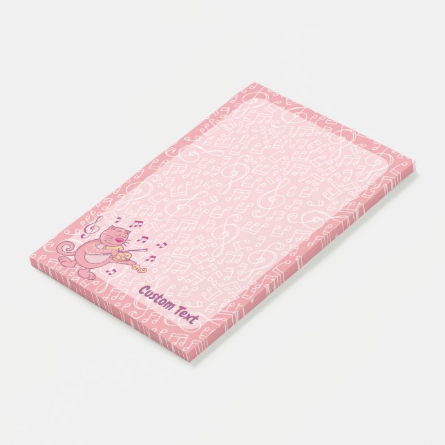 Bloco De Notas Gato Rosa com Notas de Posto Violin (Inclinado)