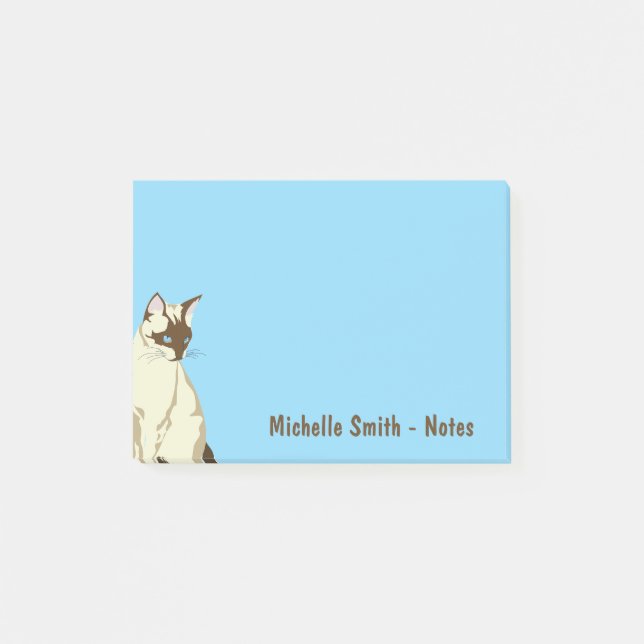 Bloco De Notas Gato Siames Cute Personalizado - Azul (Frente)