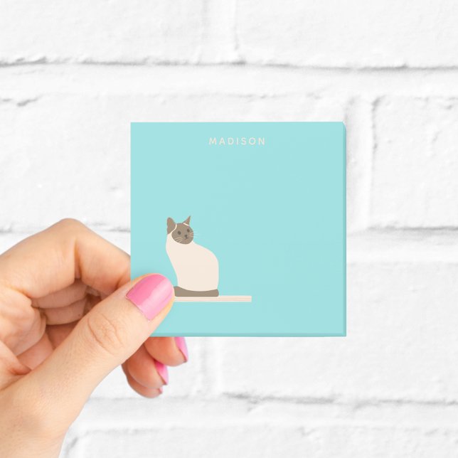 Bloco De Notas Gato Siamês em Notas Azuis com Nome (Criador carregado)