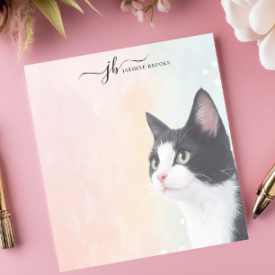 Bloco De Notas Gato Tuxedo Adorável em Aquarela Pastel Personaliz