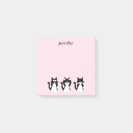 Bloco De Notas Gatos brancos pretos três Gatinhos sábios cor-de-r