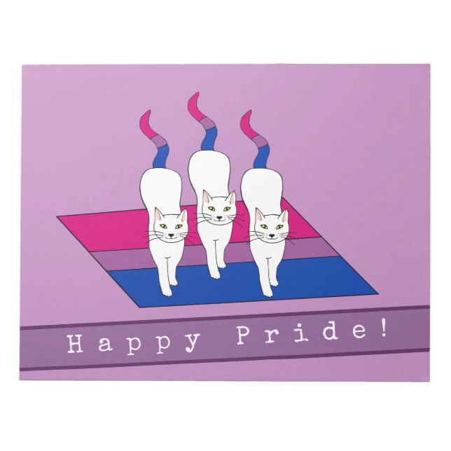 Bloco De Notas Gatos Felizes Orgulho Com Bandeira do Orgulho Biss (Frente)