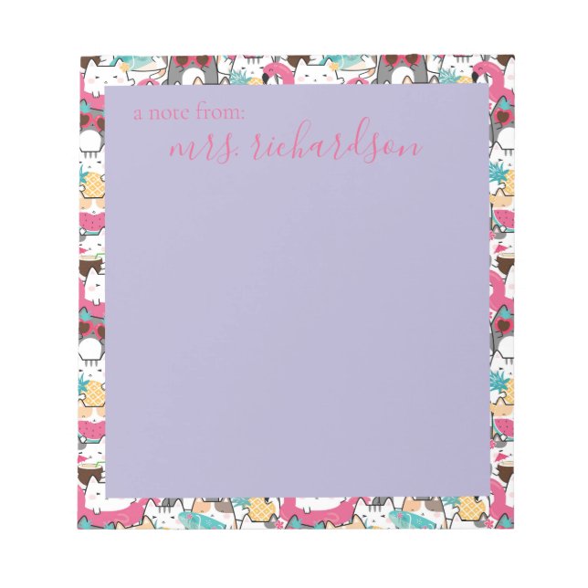 Bloco De Notas Gatos Gatinhos Gatinhos Gafanhotos de Verão Kawaii (Frente)