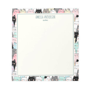 Bloco De Notas Gatos Kawaii Fofos Padrão Nome Personalizado