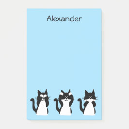 Bloco De Notas Gatos Smocking | Três Gatinhos Sábios Azul Claro