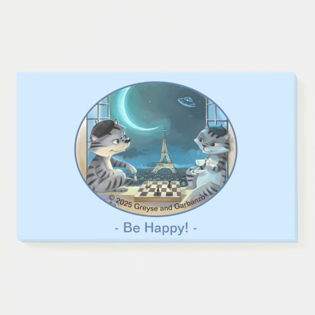 Bloco De Notas Gatos Torre Eiffel - Notas Felizes Noturnas 10" x  (Frente)