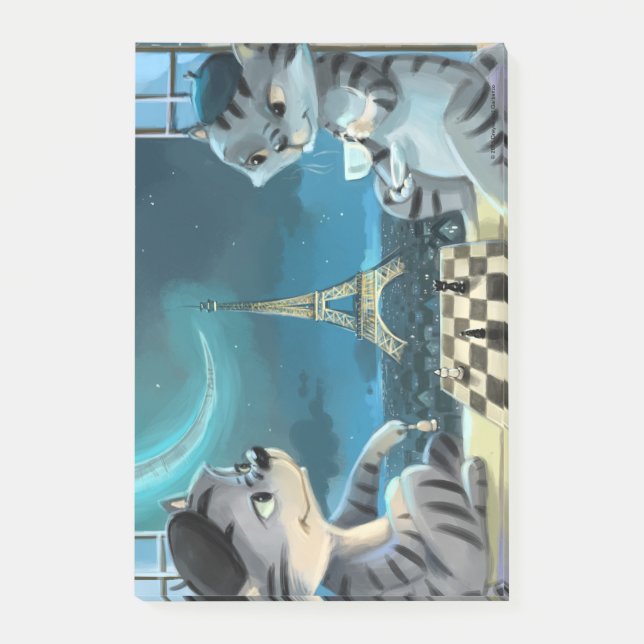 Bloco De Notas Gatos Torre Eiffel - Notas Noturnas 4" x 6" (Frente)