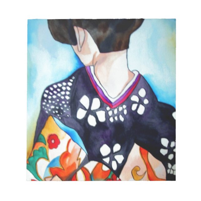 Bloco De Notas Geisha com pintura original kimono azul escuro (Frente)