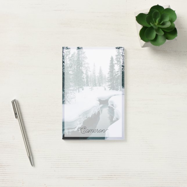 Bloco De Notas Gelo e neve | Fluxo numa paisagem de inverno com n (Escritótio)