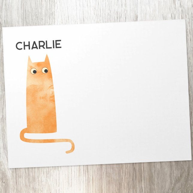 Bloco De Notas Gengibre Laranja Personalizado (Orange Ginger Cat watercolor fun personalized custom name notepad)