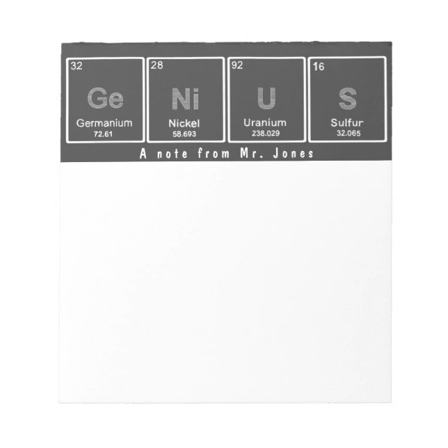 Bloco de notas GeNiUS de mesa periódica (Frente)