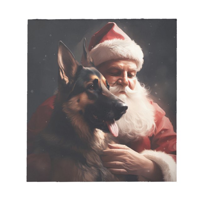 Bloco De Notas German shepherd com Papai Noel Natal Festivo (Frente)