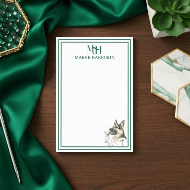 Bloco De Notas German shepherd de Desenho de Mão Monograma Person (Gift custom stationery to the dog lover in your life!)