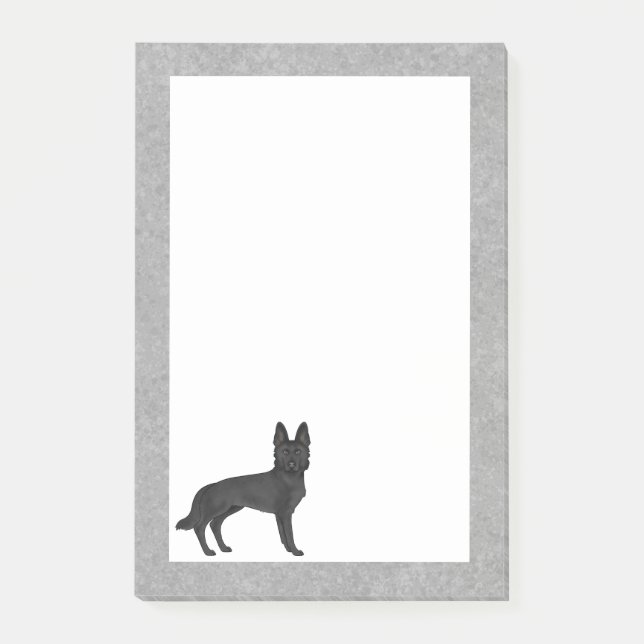 Bloco De Notas German shepherd preto Cartoon GSD Raça Cinza (Frente)