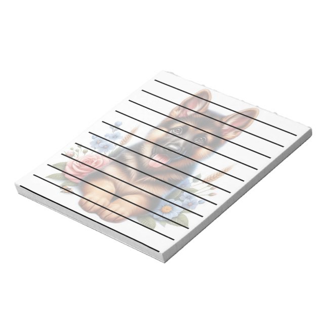 Bloco De Notas German shepherd reproduzível com flores (Invertido)