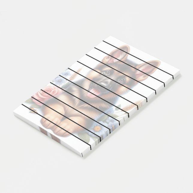 Bloco De Notas German shepherd reproduzível com flores (Inclinado)