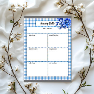 Bloco De Notas Ginga Floral Azul_ Habilidades de Enfermagem