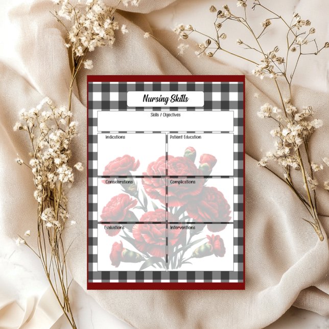 Bloco De Notas Ginga Floral Preto e Branco_ Habilidades de Enferm (Criador carregado)