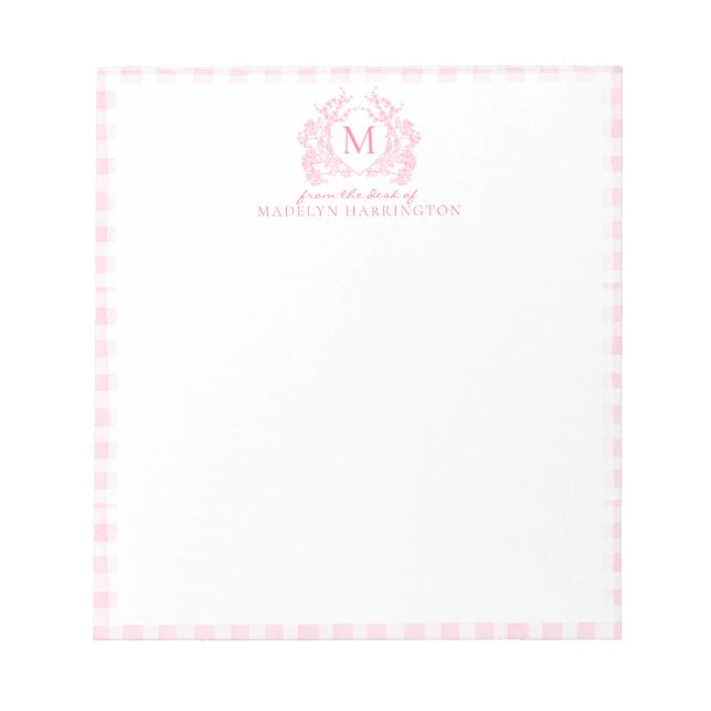 Bloco De Notas Ginga Floral Rosa Bege Crista Monograma (Frente)