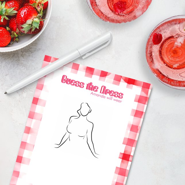 Bloco De Notas Gingham Bride-to-ser Adivinha O Jogo de Vestida Gi (Guess the dress bride to be drawing gown game bachelorette hen party gingham country chic red pink)
