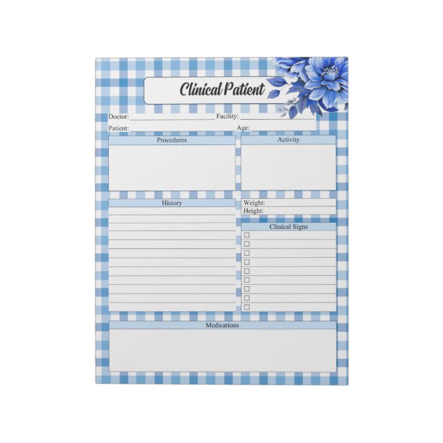Bloco De Notas Gingham Floral Azul - Doente Clínico (Invertido)