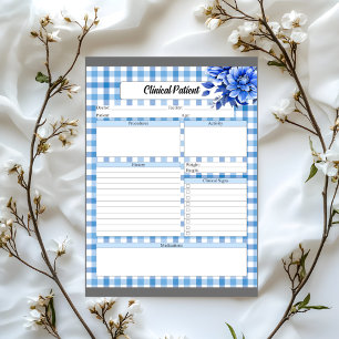 Bloco De Notas Gingham Floral Azul - Doente Clínico