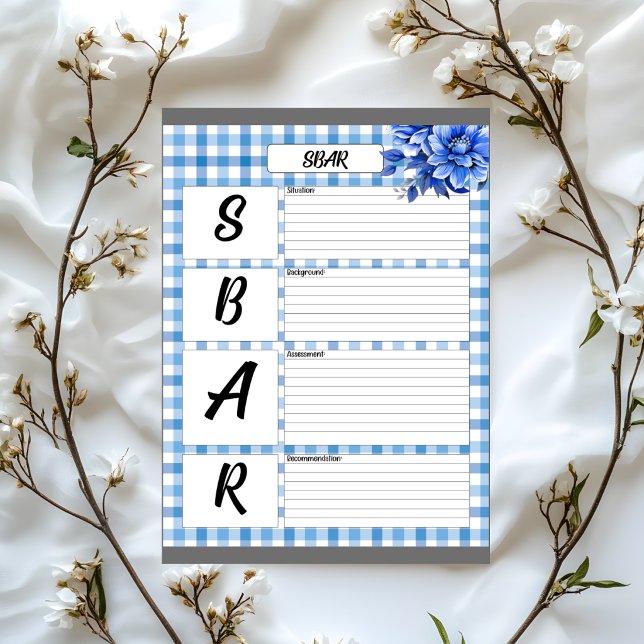 Bloco De Notas Gingham Floral Azul _ SBAR Temp (Criador carregado)