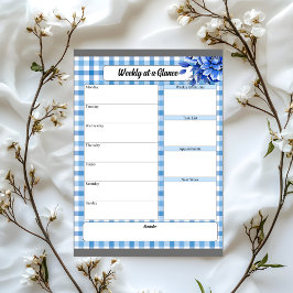 Bloco De Notas Gingham Floral Azul_ Semana em Destaque