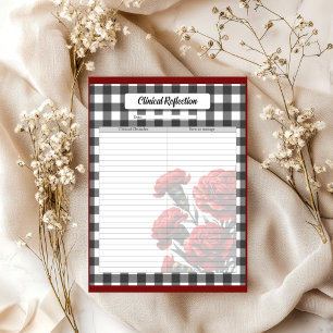 Bloco De Notas Gingham Floral Branco Preto n _ Reflexão Clínica