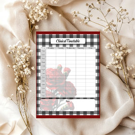 Bloco De Notas Gingham Floral Preto e Branco _ Cronograma Clínico