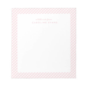 Bloco De Notas Gingham rosa doce, simples e personalizado