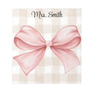Bloco De Notas Gingham subestimado personalizado com arco de coqu