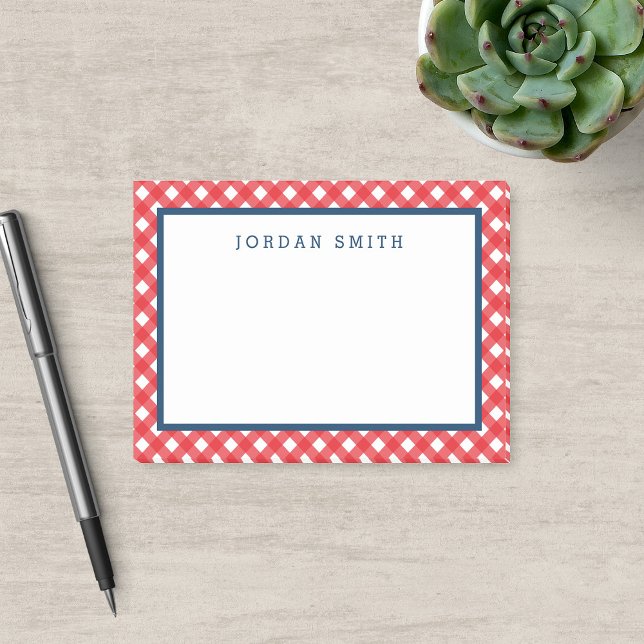 Bloco De Notas Gingham Vermelho com Borda Azul (Criador carregado)