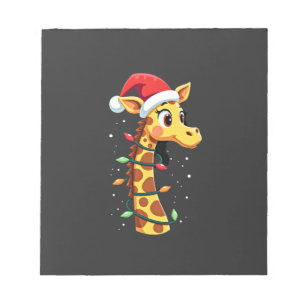 Bloco De Notas Girafa de Natal Chapéu do Papai Noel Luzes Girafa