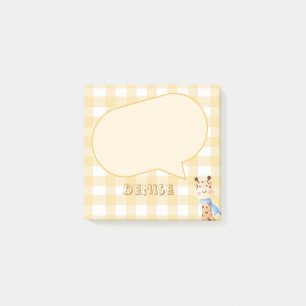 Bloco De Notas Girafa Fofa Padrão Xadrez Laranja Pastel