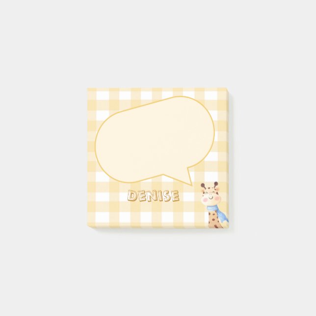 Bloco De Notas Girafa Fofa Padrão Xadrez Laranja Pastel (Frente)
