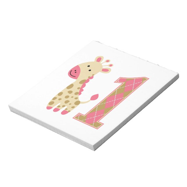 Bloco De Notas Girafa Rosa Primeiro Aniversário (Invertido)