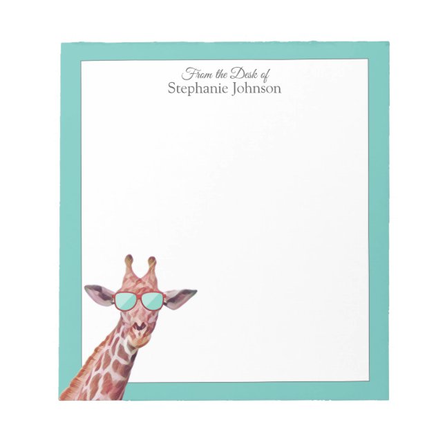 Bloco De Notas Giraffe Teal Monograma da Mesa de Modelo  (Frente)