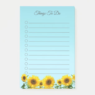 Bloco De Notas Girassóis Elegantes em Coisas para Fazer Pós Azul