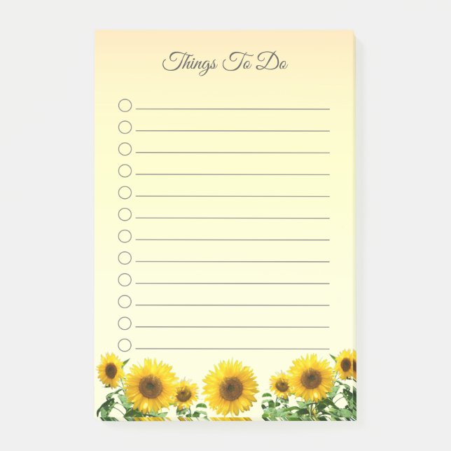Bloco De Notas Girassóis Elegantes Notas Post-it de Coisas Para F (Frente)