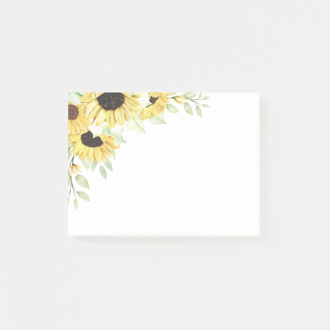 Bloco De Notas Girassóis Flores de Aquarela Amarelo Floral (Frente)