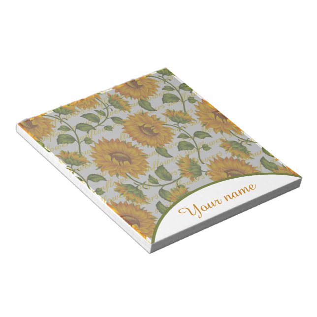 Bloco De Notas Girassóis personalizados e texto (Inclinado)