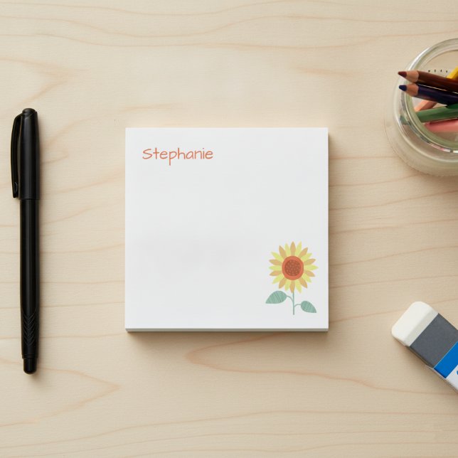 Bloco De Notas Girassol Caprichoso com Nome Personalizado (Whimsical sunflower post it notes with custom name. 🌻)